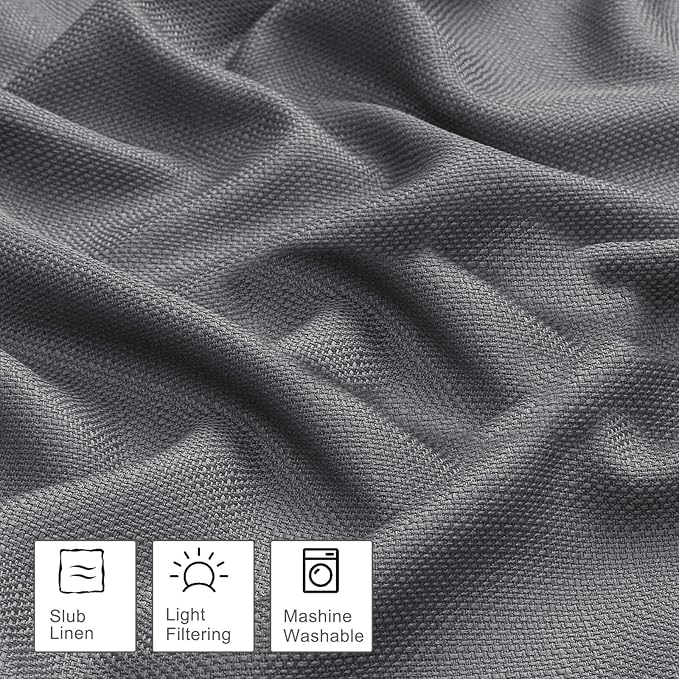 OWENIE Bob Valance Curtains 18 Inch Length 1 Piece, Faux Linen Slub Solid Dark - Image 3