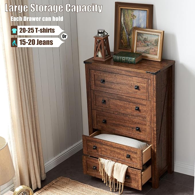 T4TREAM Farmhouse 5 Drawers Dresser Chests - Image 3