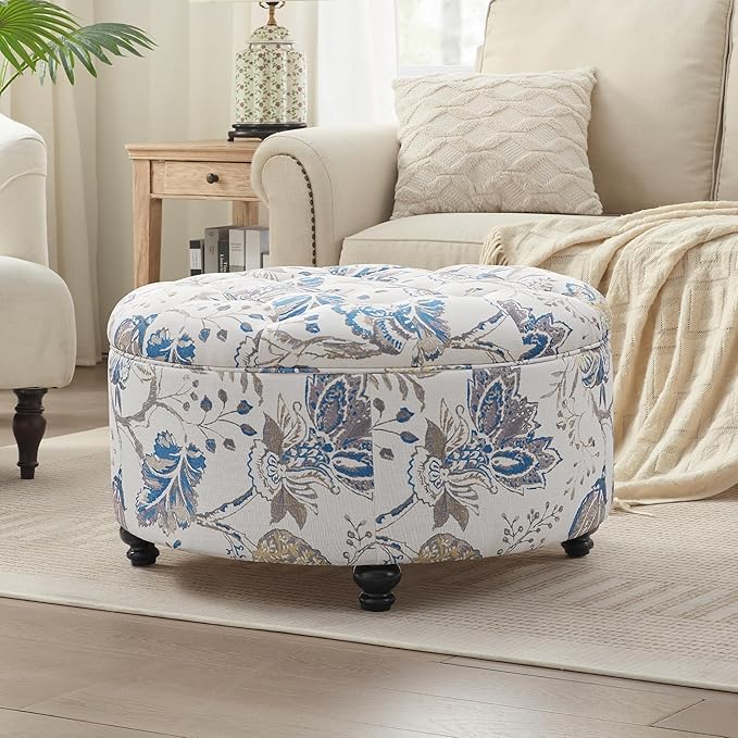 HUIMO 30-Inch Round Storage Ottoman, Modern Button Tufted Coffee Table by HUIMO