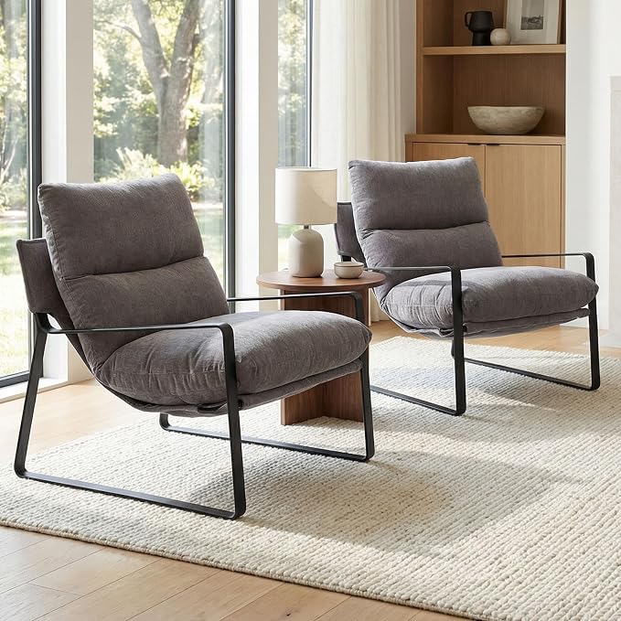 LukeAlon Modern Linen Accent Armchairs Set of 2, Upholstered Living Room Chairs by LukeAlon