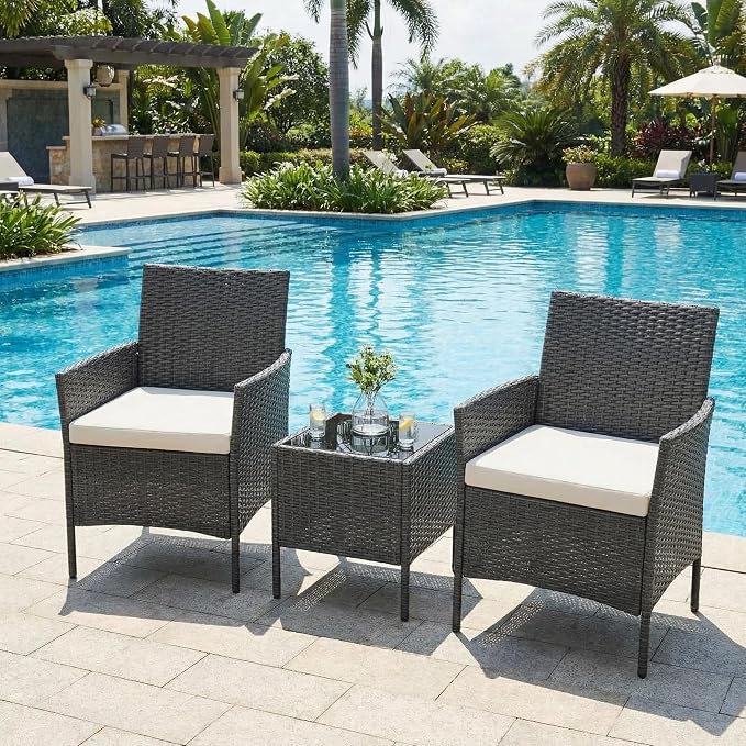 GarveeHome 3-Piece Patio Bistro Set, PE Rattan Outdoor Conversation Furniture - Image 7