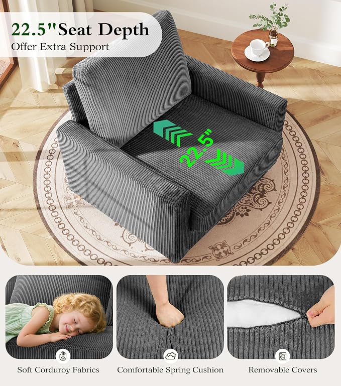 Kidirect 35.5in Oversized Accent Chair, Corduroy Reading Chair - Image 4