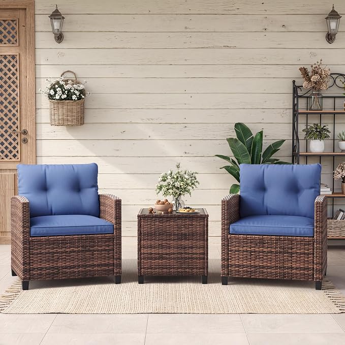 GarveeHome 3-Piece Outdoor Wicker Sofa Set, PE Rattan Patio Furniture by GarveeHome
