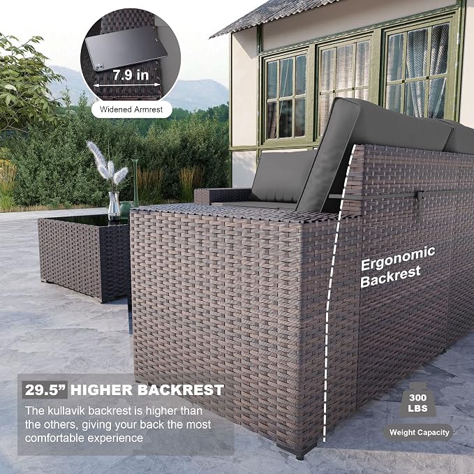 Kullavik Outdoor Patio Furniture Set, 12 Pieces Sectional Rattan Sofa Set Brown - Image 2