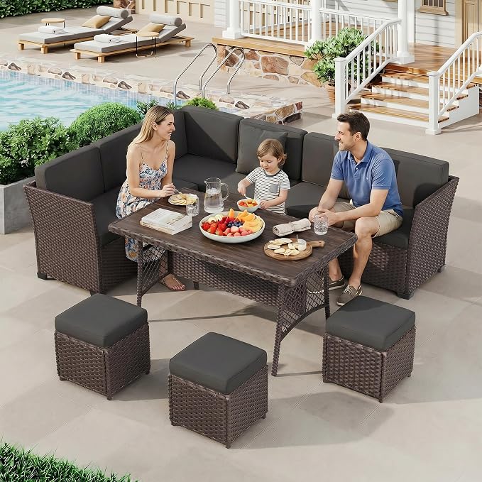 LOUVIXA 7 Pieces Patio Furniture Set, Outdoor Patio Furniture, Wicker - Image 8