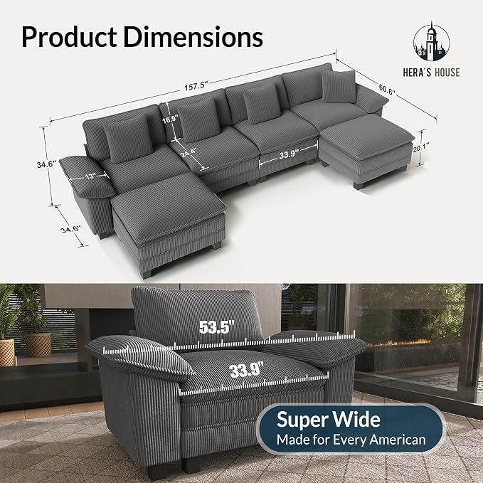 HERA'S HOUSE 158" Modular Sectional Sofa, Oversized U Shaped Couches - Image 2
