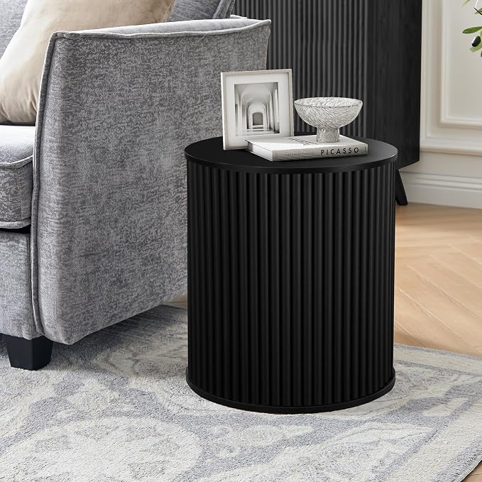 AVZEAR Small Round Side Table Fluted Night Stand Set of 2, Mid Century Modern - Image 8