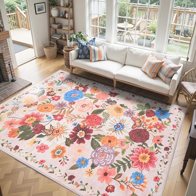 Pink/Beige Living Room Rugs, Area Rugs 5x8 Rug - Image 7