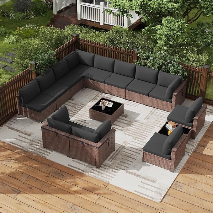 KIGOTY 14-Piece Patio Furniture Set, All-Weather PE Rattan Outdoor Sectional by KIGOTY