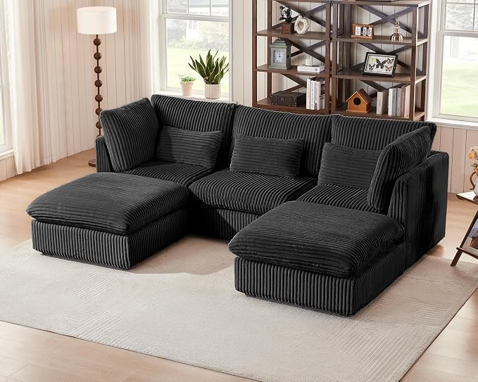 115" Oversized Corduroy Couch Modular Sectional Sofa, Washable Cloud Couch - Image 4