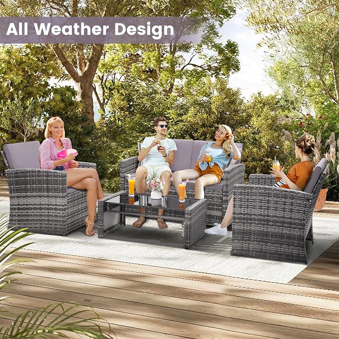 KROFEM 4-Piece Patio Furniture Set, Wicker Outdoor Rattan Sectional Sofa - Image 3