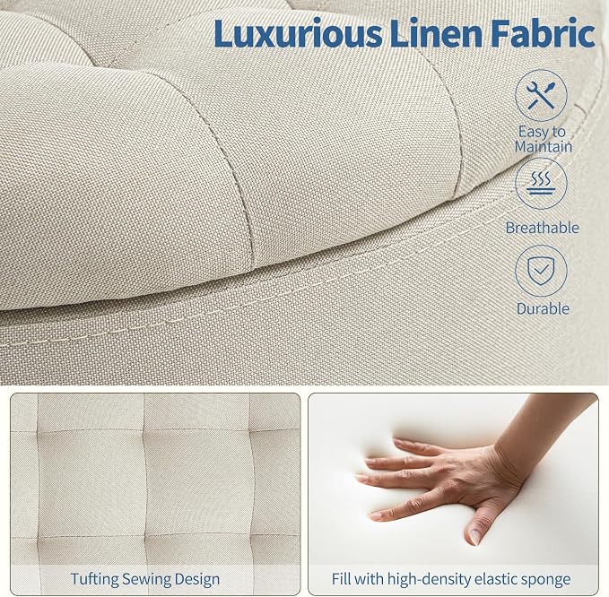 Furniliving Modern Round Storage Ottoman, Button Tufted Ottoman Foot Stools - Image 9
