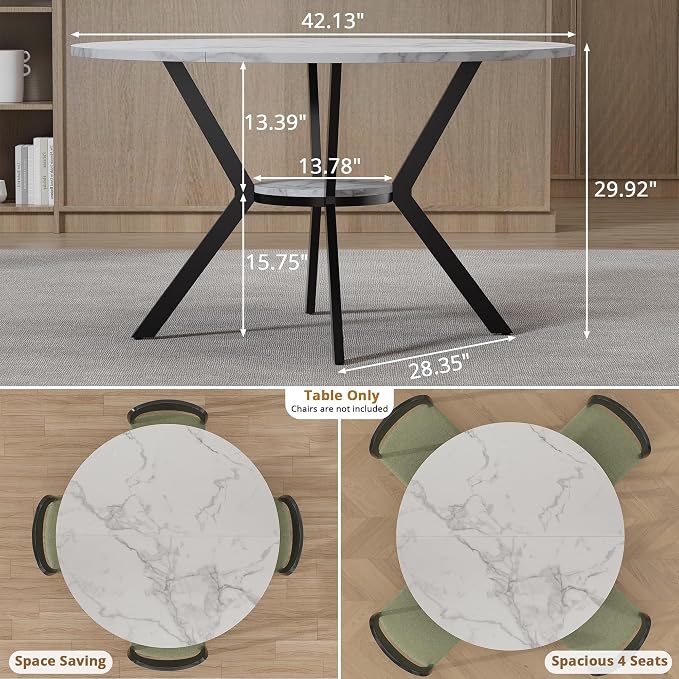 42" Round Dining Table for 2-4, Modern Kitchen Table - Image 2