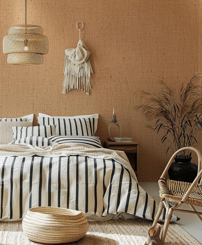 Brown Grasscloth Wallpaper Peel and Stick Contact Paper Textured Removable - Image 2