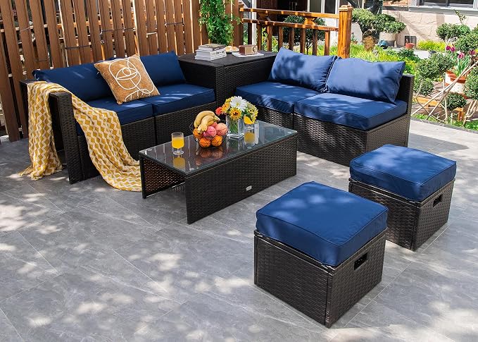 Tangkula 8 Piece Patio Furniture Set, Patiojoy Outdoor Space Saving PE Rattan - Image 3