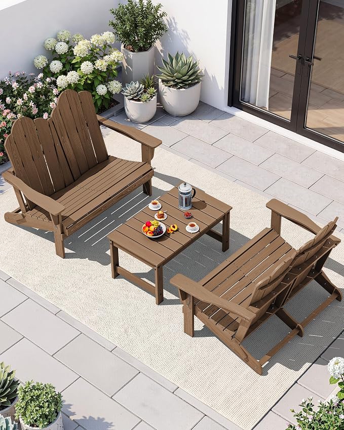 SERWALL Folding Adirondack Bench, HDPE All-Weather Adirondack Loveseat Set of 2 - Image 9
