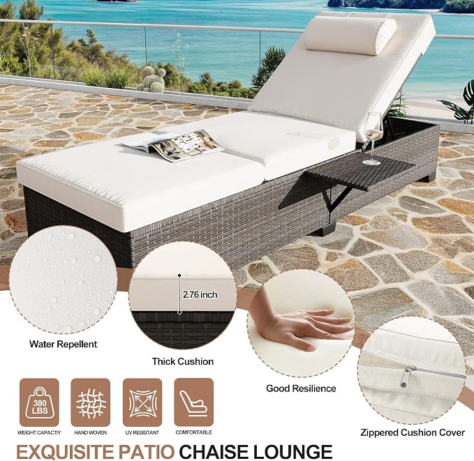 GAOMON Chaise Lounge Chairs Set of 2, Outdoor PE Rattan Chaise Lounge Chair - Image 4