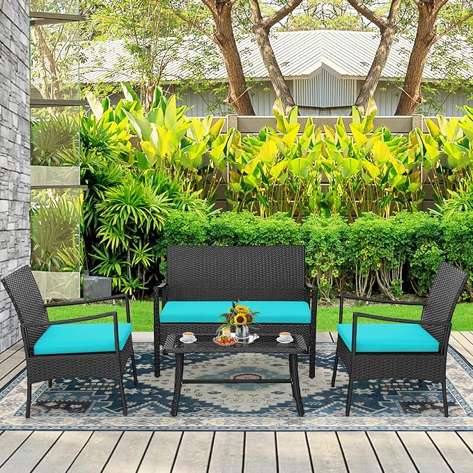 Tangkula 8 Pieces Rattan Conversation Set, Patio Sofa Couch Set - Image 8