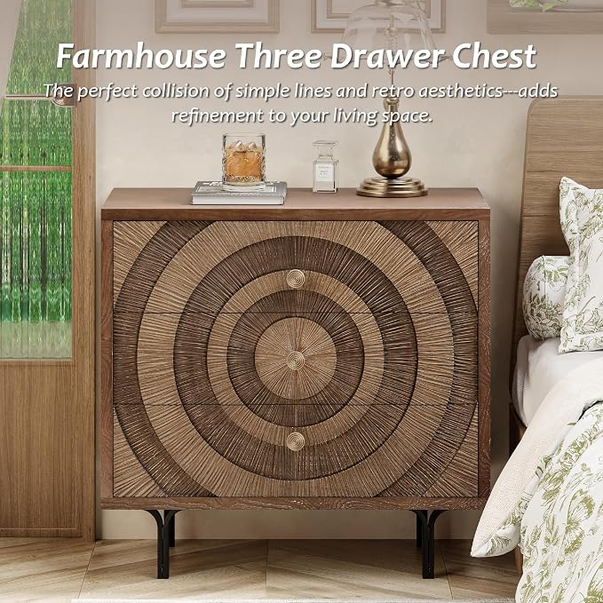 Aoikax Farmhouse 3-Drawer Dresser, Accent Wooden Chest of Drawers - Image 3