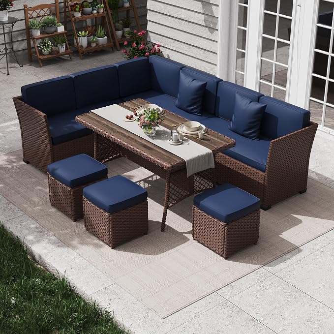 KIGOTY 7 Piece Patio Furniture Set, Outdoor PE Wicker Rattan Outdoor Dining Set by KIGOTY