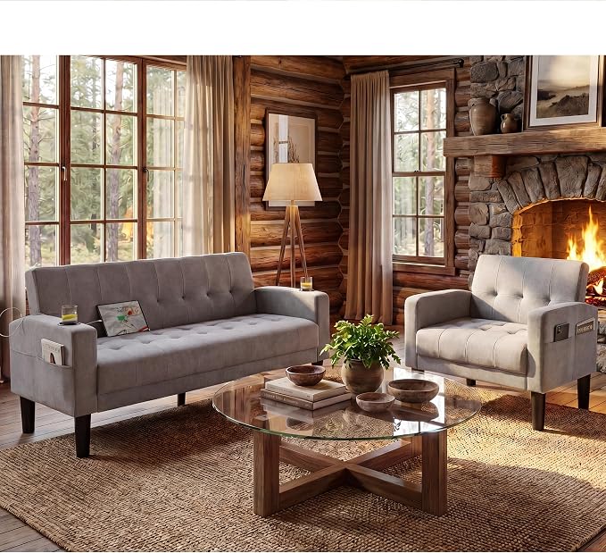 TYBOATLE Sofa Couch, Living Room Furniture Sectional Sofa Sets 2 Pic, Tufted by TYBOATLE