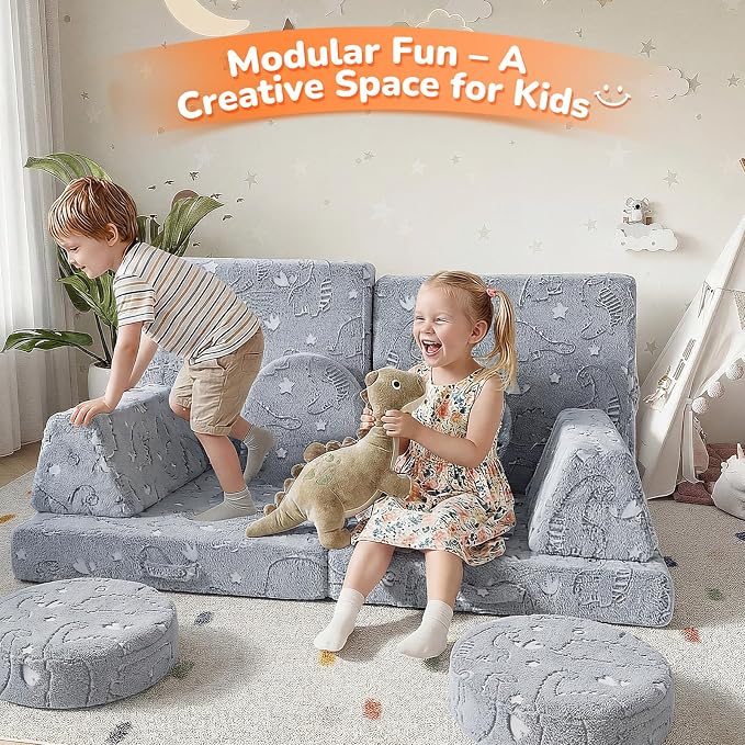 MeMoreCool Modular Kids Couch, 8-Piece Toddler Couch Play Couch & Kids Sofa Set - Image 8