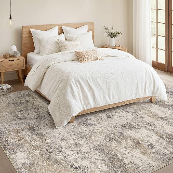 Nakagishi 9x12 Area Rugs Living Room: Washable Abstract Large Neutral Soft Rug - Image 5