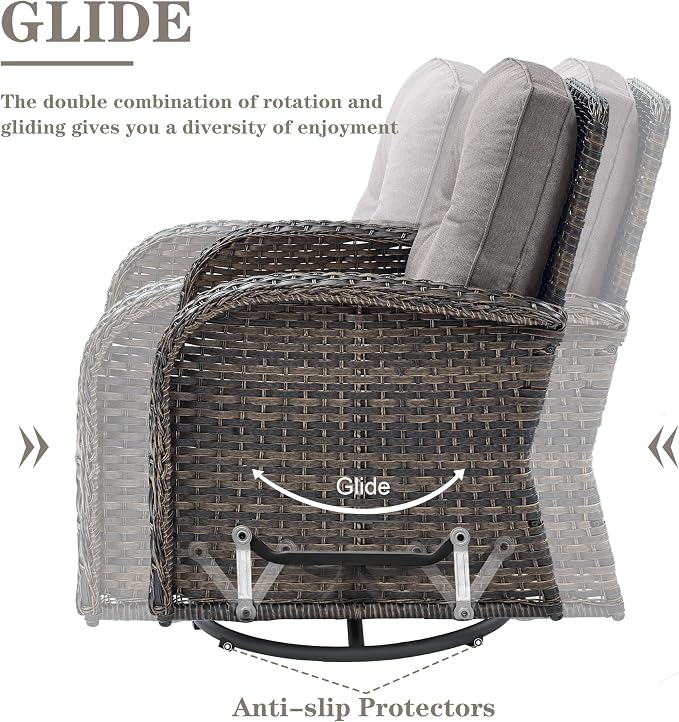 Belord Patio Furniture Swivel Glider PE Wicker Chairs, Outdoor Swivel Rocker - Image 3