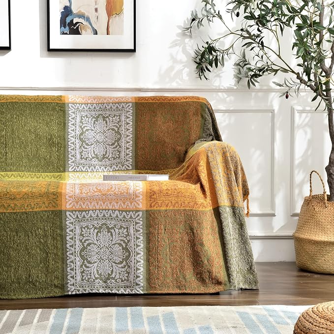 Boho Couch Cover, Bohemian Throw Blanket Tassels Hippie Decor Covers Sofa Chair by Unknown