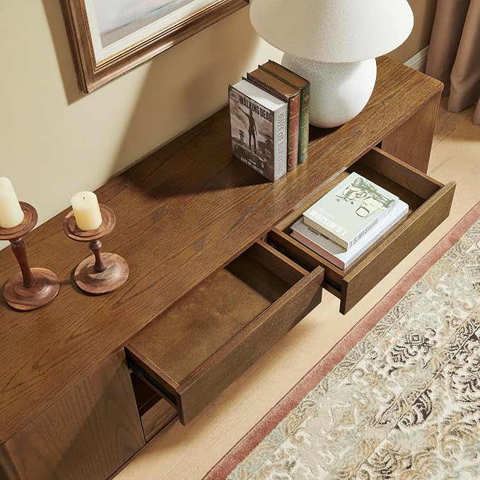 LKTART 59" Mid-Century Modern TV Stand, Solid Wood Veneer Entertainment Center - Image 6