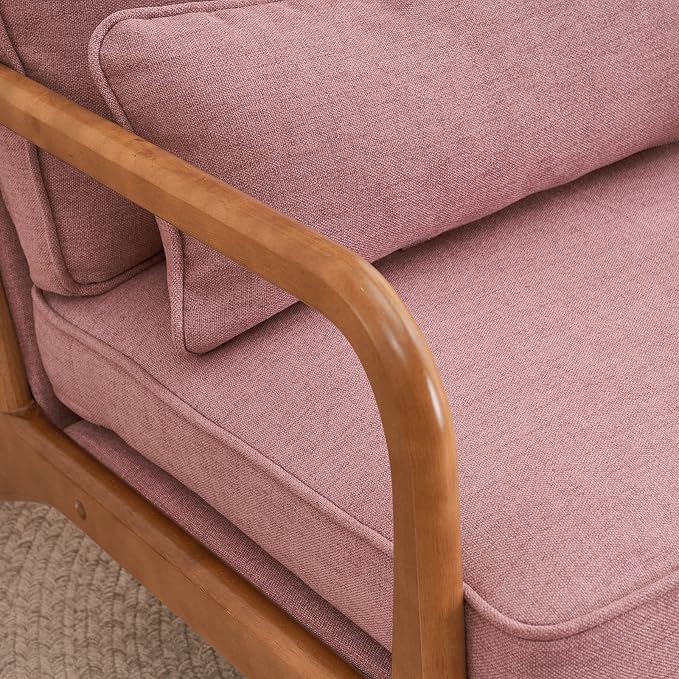 VINGLI Linen Pink Comfy Accent Chair, Mid Century Modern Lounge Armchair - Image 6
