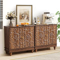 weselon Accent Cabinet Set of 2, Farmhouse Carved Storage Sideboard Buffet by WelcometoFurnitureSalon