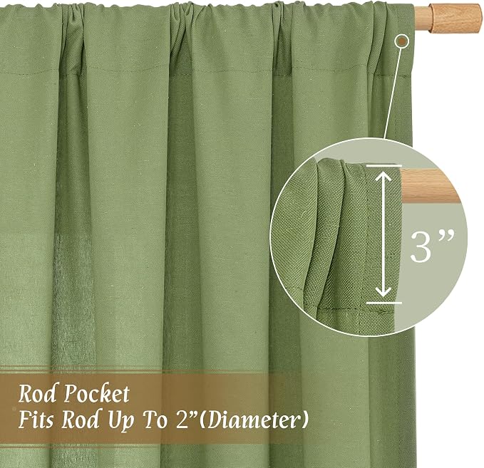 LAMIT Green Linen Curtains for Bedroom, Faux Linen Textured Light Filtering - Image 3
