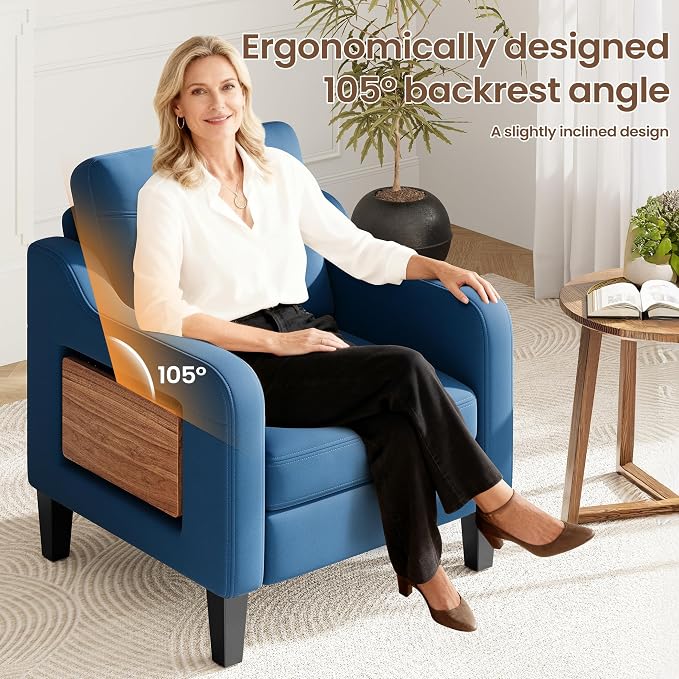 Accent Chair for Living Room Modern Linen Upholstered Armchair Side Wooden - Image 6