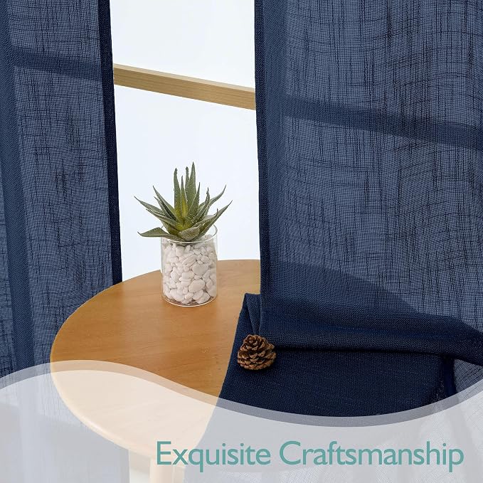 Chyhomenyc Extra Long Navy Blue Semi Sheer Curtains 120 Inches Long 2 Panels Set - Image 6