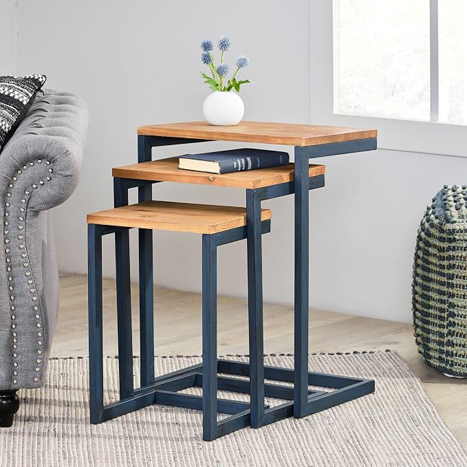 Savannah Fir Wood and Iron Nesting Side Tables - Image 2