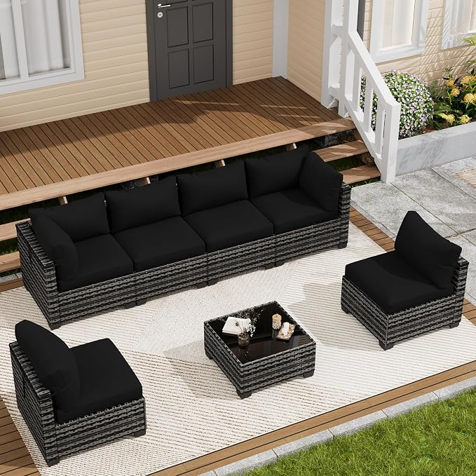 LOUVIXA 7 Piece Outdoor Patio Furniture Set, Outdoor Sectional Sofa, Wicker by LOUVIXA