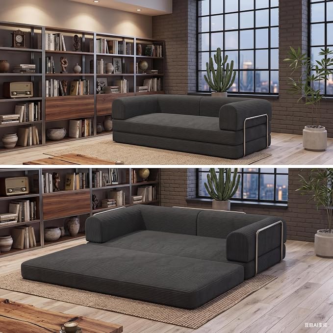 Garvee 78" Convertible Sleeper Sofa Bed, Plush Corduroy Futon Loveseat by Garvee