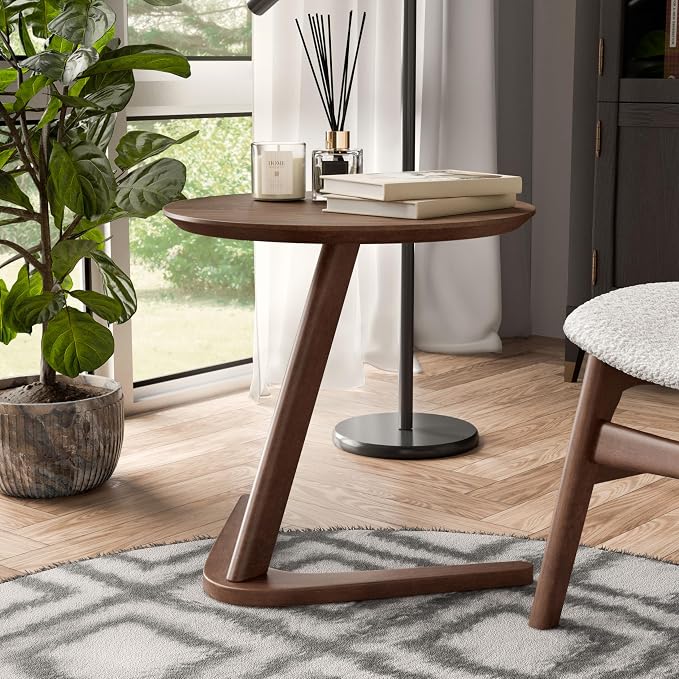 Furniture of America Lucian Mid-Century Modern Solid Wood Brown Round Side Table - Image 2