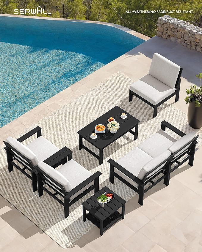 SERWALL HDPE Patio Furniture Set, 7-piece Outdoor Sectional Sofa Set, All - Image 5