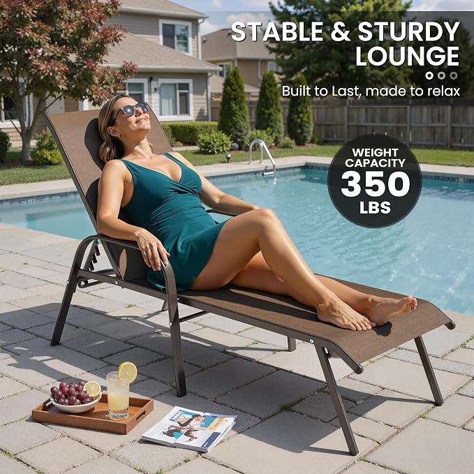 Crestlive Products Outdoor Chaise Lounge Chair, 5-Position Pool Lounge Chairs - Image 3