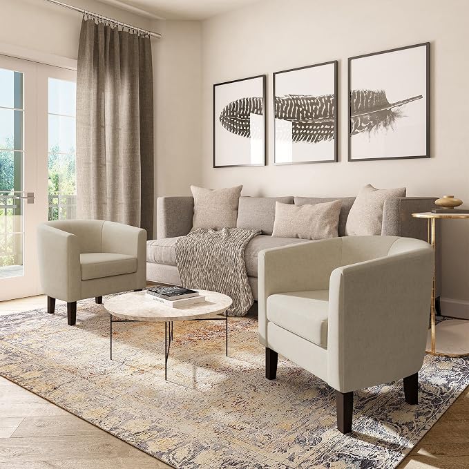 BELLEZE Accent Barrel Chair, Linen Round Club Tub Sofa Corner Chair - Image 5