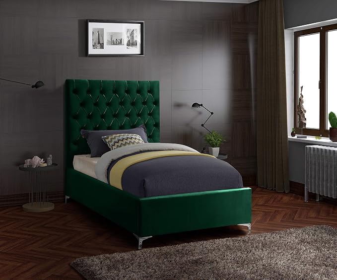 Meridian Furniture Cruz Collection Modern | Contemporary Velvet Upholstered Bed - Image 5