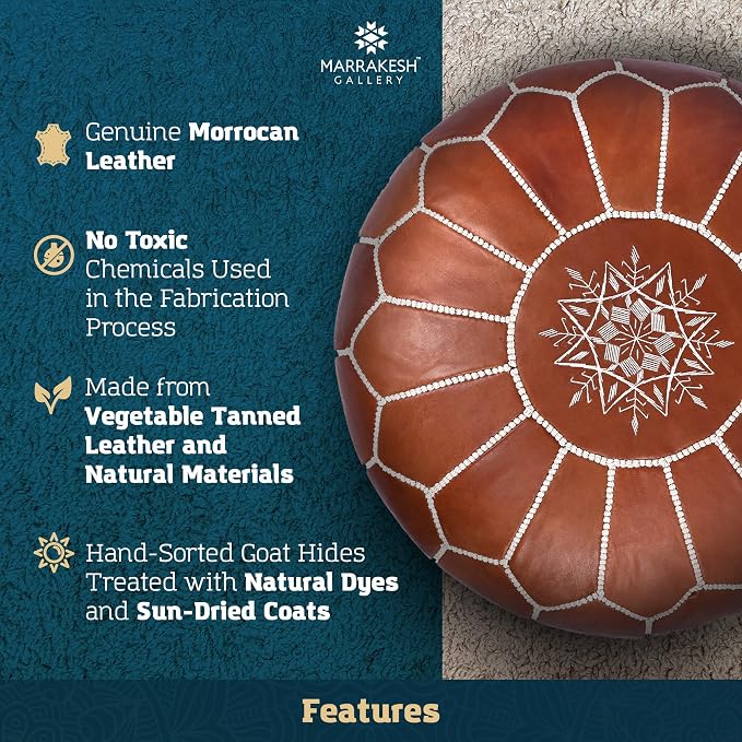 Marrakesh Gallery Genuine Leather Round Pouf Unstuffed - Image 5