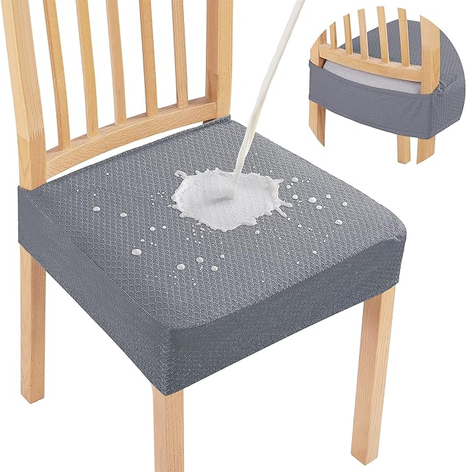 Smiry Waterproof Seat Covers for Dining Room Chairs Set of 4, Stretch Jacquard by Smiry