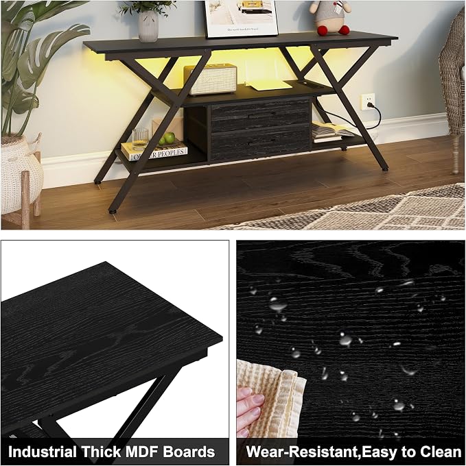Simoretus TV Stand with Power Outlet and LED Lights, Fits TVs up to 65” - Image 7