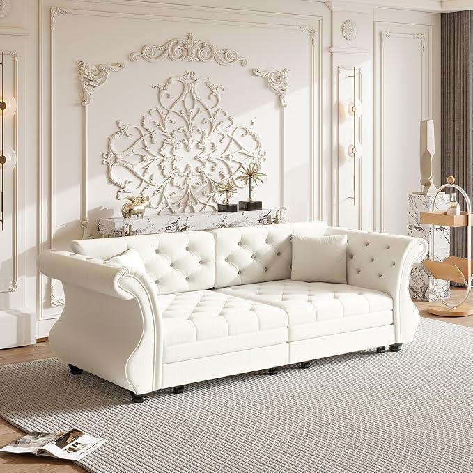 83.8" Oversized Pull Out Sofa Bed, Chesterfield Velvet Sleeper Sofa Couch - Image 6