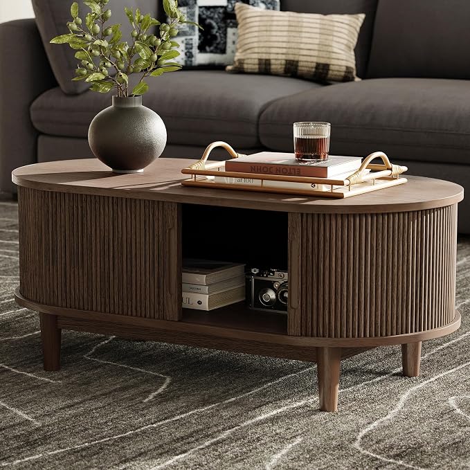 LINSY HOME Oval Coffee Table, Wood Coffee Table - Image 2