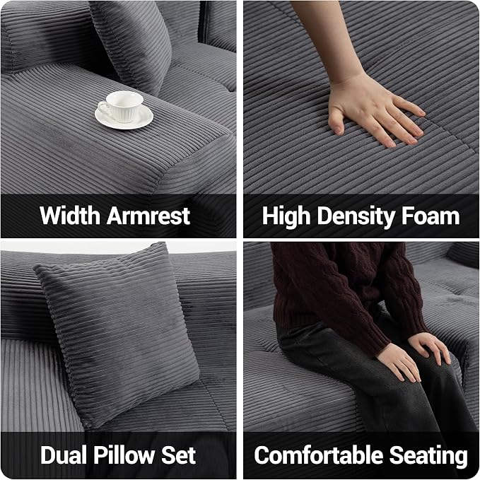 119'' Modular L-Shaped Boneless Sectional, Corduroy Deep Seat Cloud Sectional - Image 5