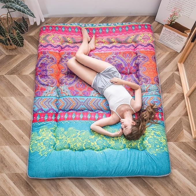 MAXYOYO Bohemian Retro Floor Mattress Boho Floral Style Japanese Futon Tatami - Image 7